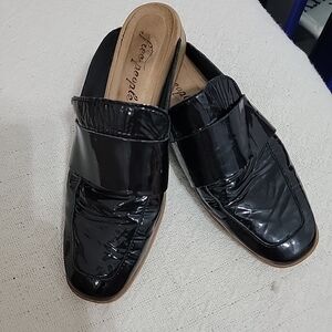 Free People Patent  Black Leather Slip-On Mules,  Loafers Size 37 Women's
